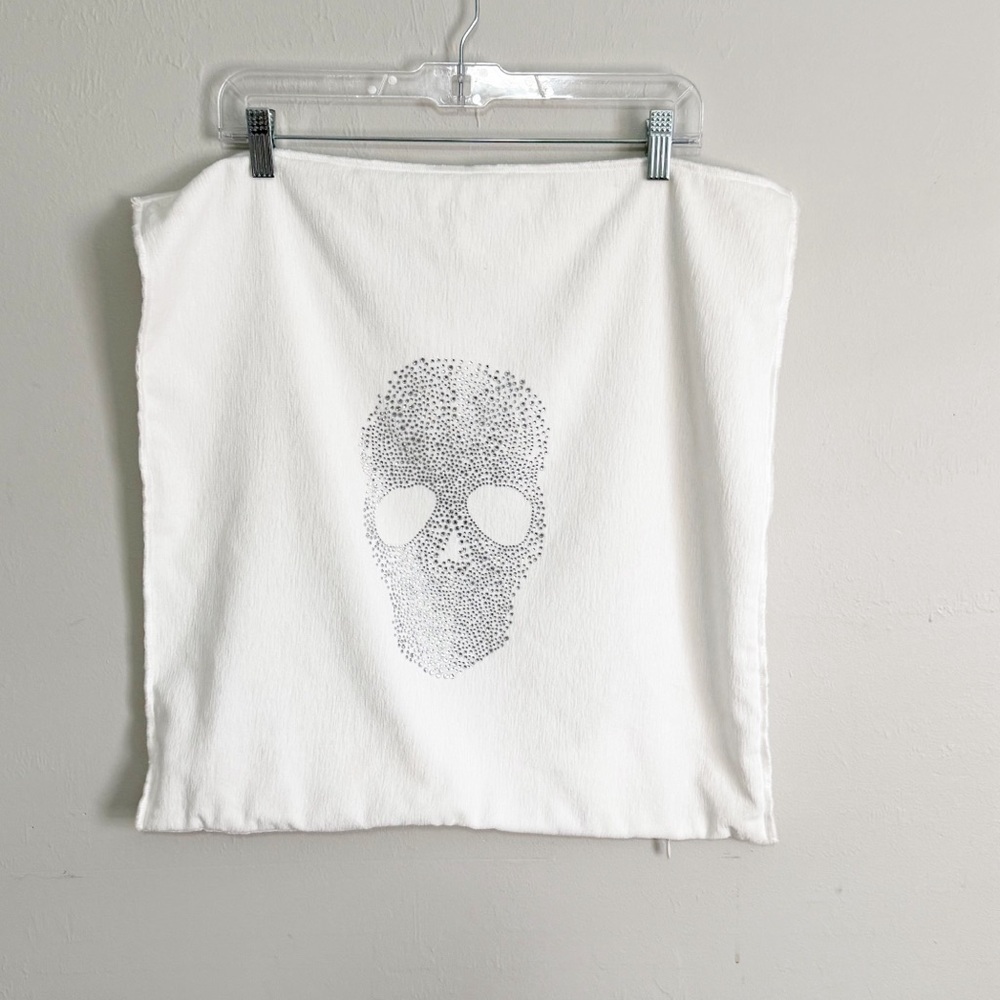 MAGASCHONI HOME White Velvet Rhinestone Skull Pillow Cover Gothic 20” X 20”
